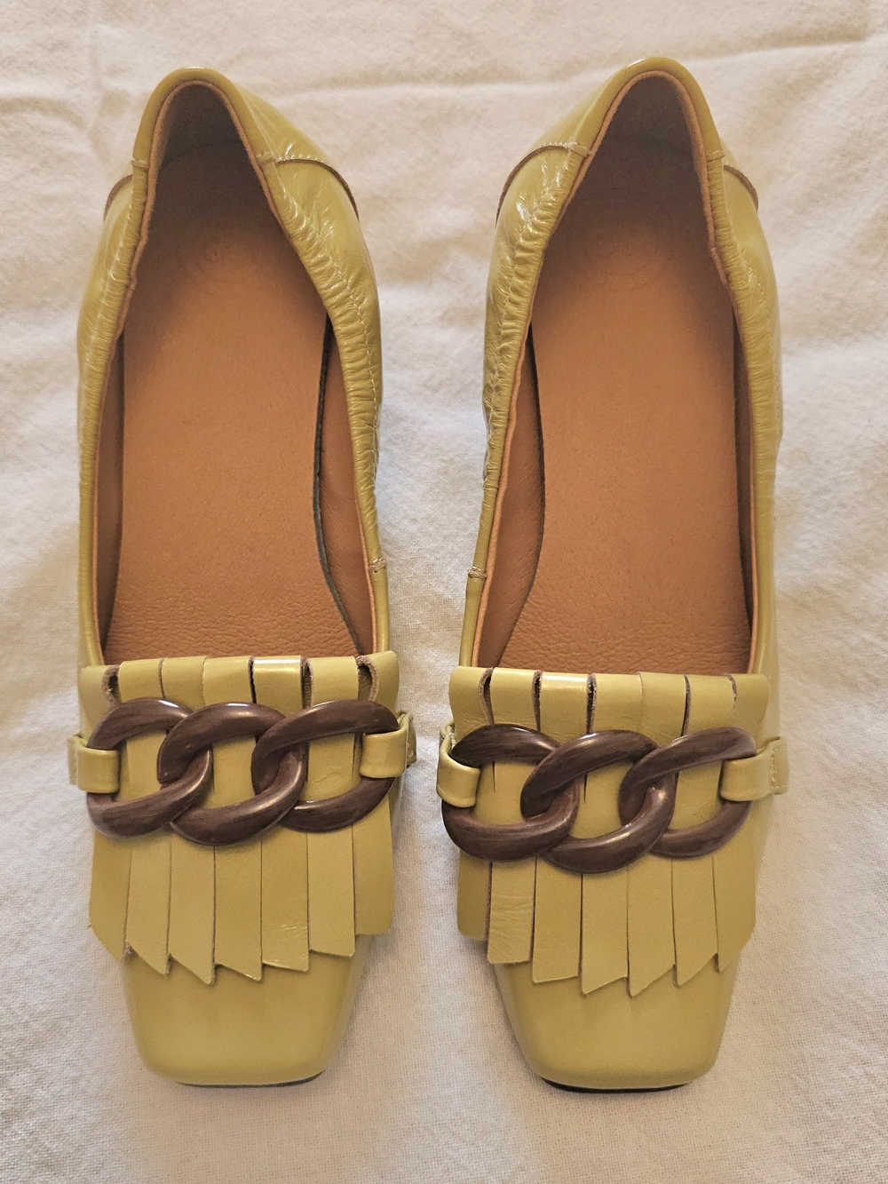 TinaCus Women's Genuine Leather Square Handmade Tassels Chunky Heel Retro Loafer